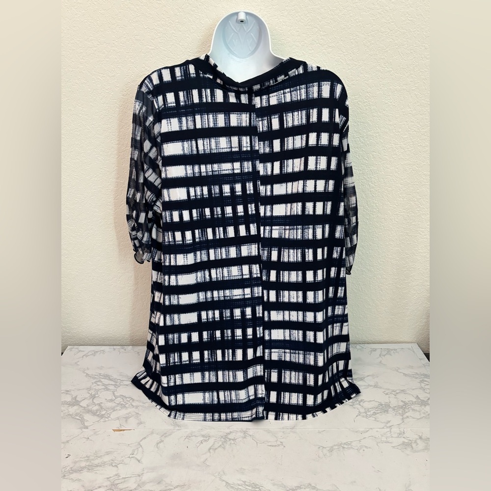 Adele & May Blouse Top Women's Plus Size 1X 3/4 Sleeves Plaid Henley Shirt​ - Picture 3 of 4